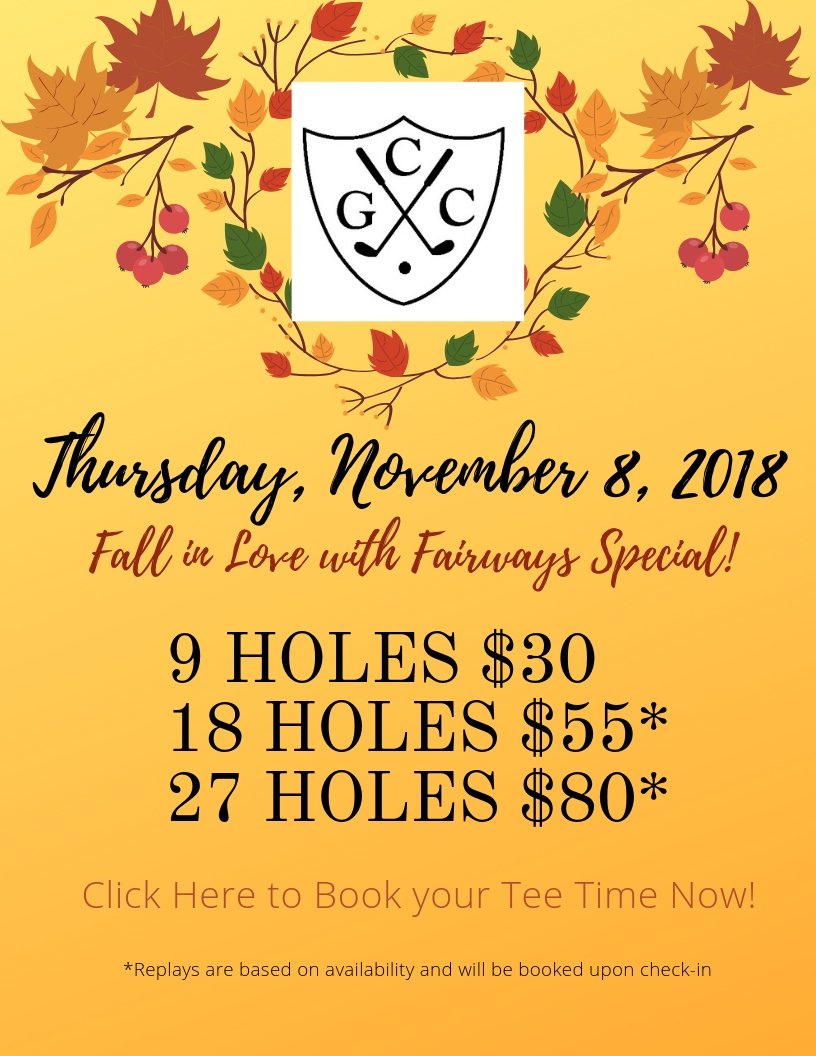 Our Holiday Special is available now! $149 for two weekday rounds and a $50 merchandise cert! Go to golfrev.com/go/?offer=2380 now.  Thursday's forecast is perfect for golf. Don't miss our Fairways special!