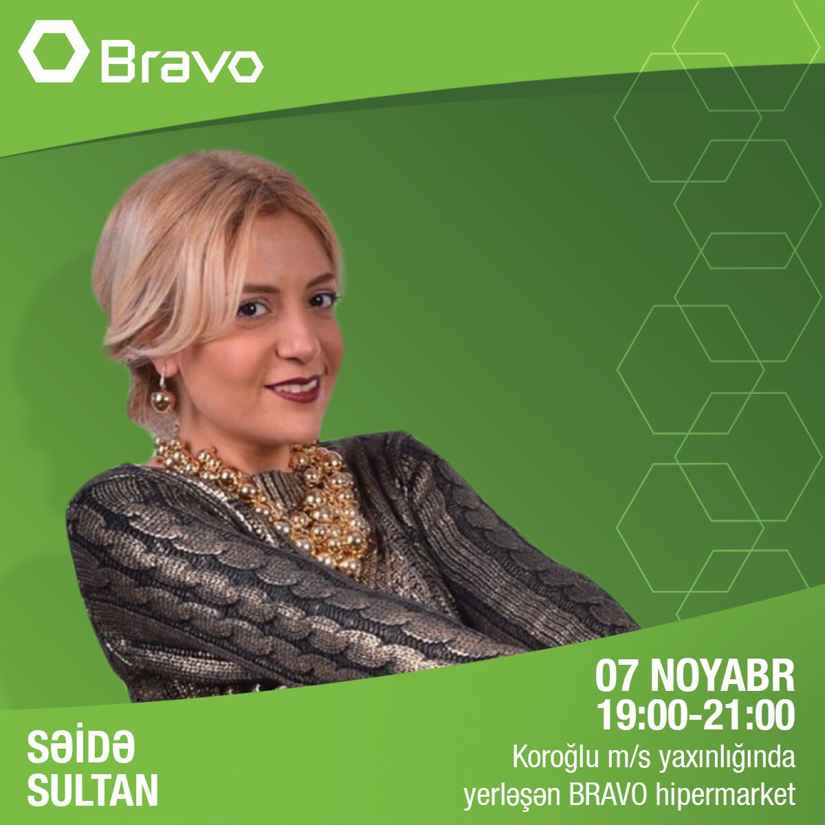 Sabah 19:00-da sizi Koroğlu m/s yaxınlığında yeni BRAVO hipermarketdə keçiriləcək böyük konsertə dəvət edirik! Sevdiyiniz ulduzların bir arada canlı çıxışını izləmək imkanını qacırmayın!