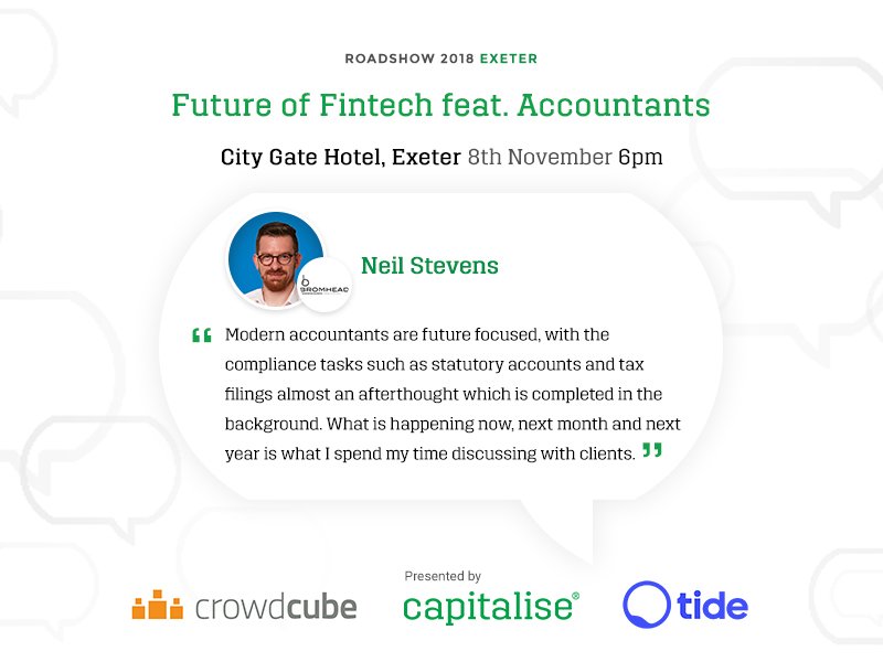 Our fourth and final panellist for #FutureofFintech Exeter is <a href="/neilstevensfcca/">Neil Stevens</a>, Director at @BromheadCo. Neil is a #Xero expert and uses technology to reduce costs and to ensure processes are as efficient as possible. Sign up today: bit.ly/2PztBCd  #accountants #fintech