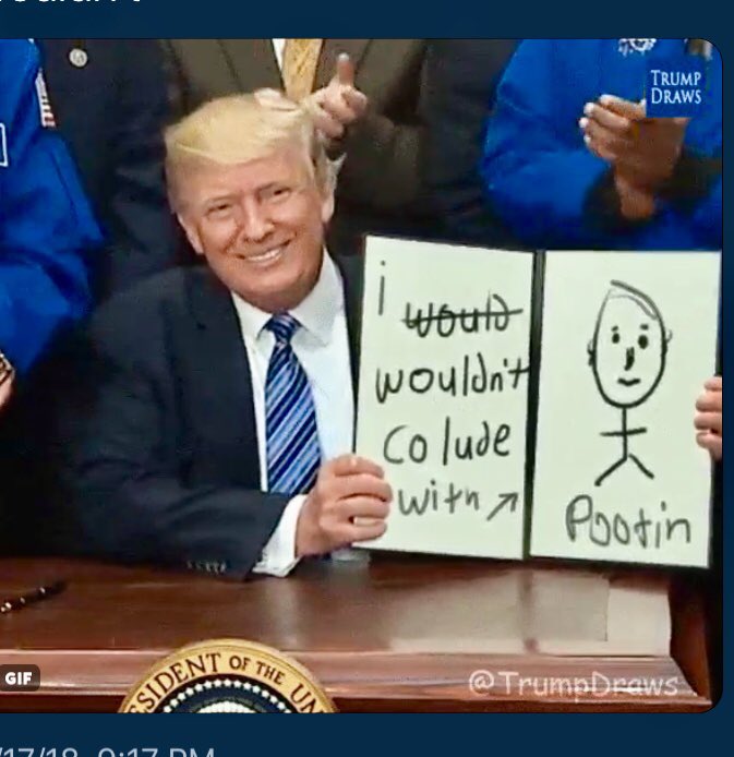 PonitzSharon's tweet photo. @realDonaldTrump So, you finally admit what the majority of voters already accepted. The reason that you are Prez is that Russia helped you to STEAL the election.Otherwise, there is no way you would be seated in the Oval. Putin got what he wanted;a #ShamefullyUnfit POTUS who is #NOTaStableGenius https://t.co/F9IZowjeiN