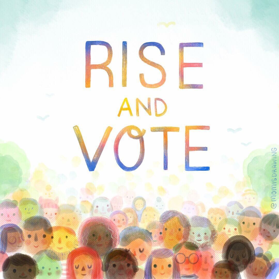 Go Vote! For better healthcare, gun reform, equality, safety for our children and planet. Vote for those who came before us and fought for our right to vote.💛 #election2018 #govote #midterm2018 #yourvotematters #lovetrumpshate #kidlitart #momisdrawing