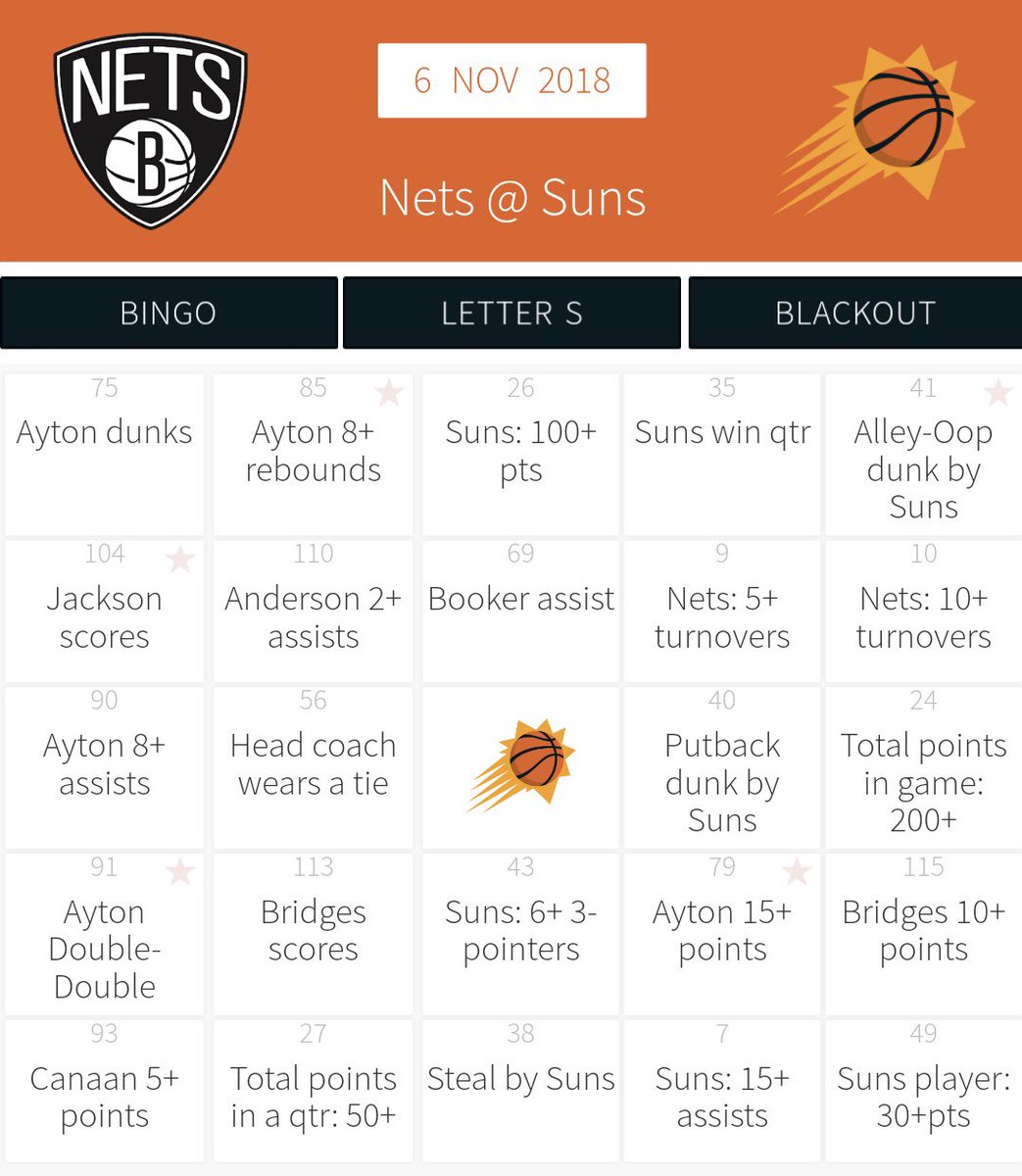 Play Bingo on the Suns App during tonight’s game for your Play Bingo on the Suns App during tonight’s game for your