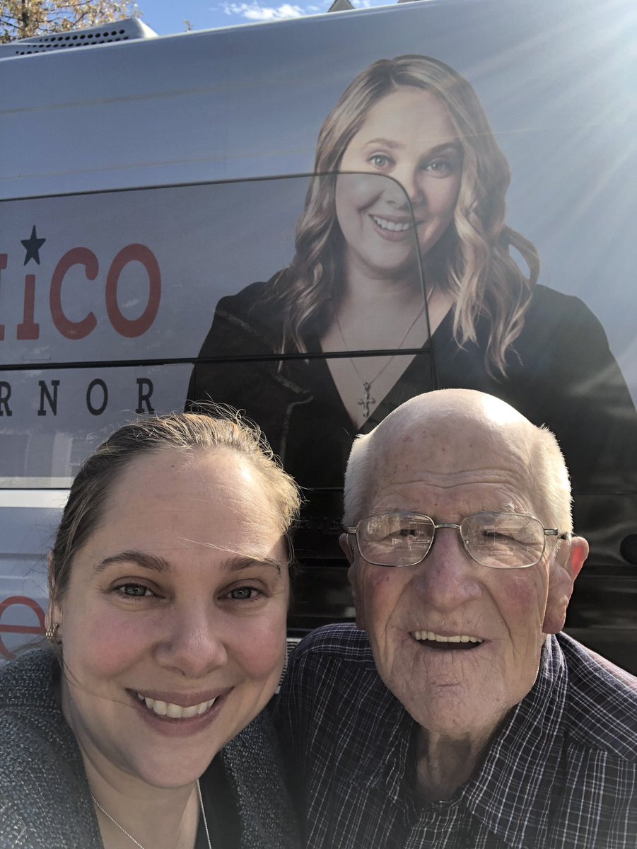 SarahRiggsAmico's tweet photo. 3/x #Grateful we could take the #SarahforGeorgia bus to stop by my Grandma & Grandpa Riggs’ house today with Grandma Sue. What a #blessing to have three grandparents here cheering me on in today’s election. Our family knows the American Dream is worth protecting - we’ve lived it. https://t.co/1GbHmn0FGC