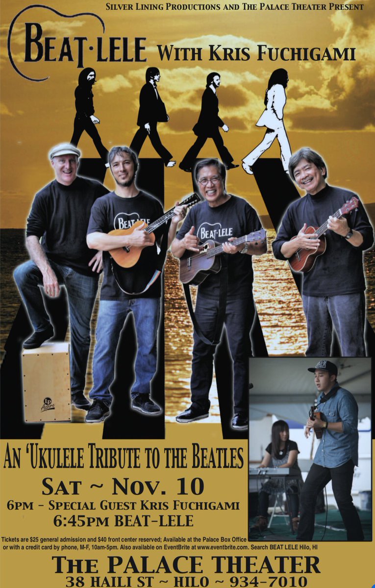 KrisFuchigami's tweet photo. Will be doing a concert with Beat-Lele this Saturday at the Hilo Palace Theater!

Beat-Lele is an awesome group that you dont wanna miss!

To purchase tickets, please call the Box Office at 808-934-7010

Hope to see you there! https://t.co/WAzOj9m7i0