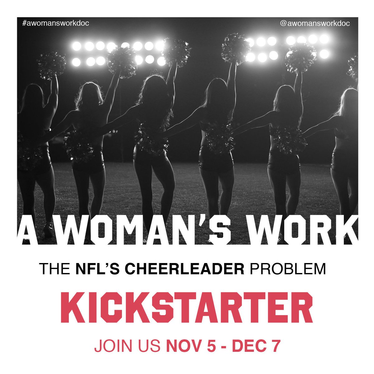 firelightmedia's tweet image. Football + feminism collide in a film that exposes the NFL’s wage theft + illegal employment practices against their cheerleaders. Follow @AWomansWorkDoc to learn of gender pay gap in #cheerleading. #awomansworkdoc #nflcheerleaders #kickstarter

buff.ly/2OwtxP0