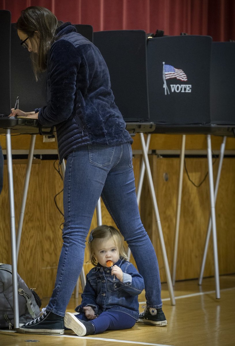 ...and you don’t even need a babysitter to go vote! Thanks to @floresliz12 of the @StarTribune for this photo of democracy in action.