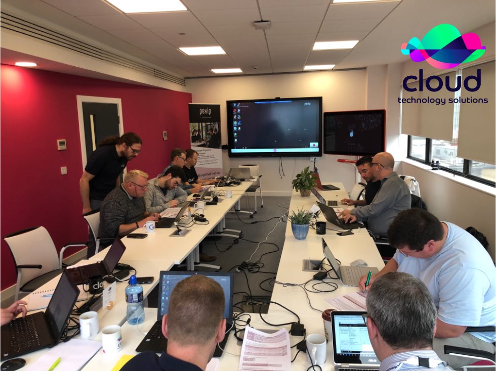 pexip's tweet photo. A busy month of technical training. Week one is up in Manchester.  Students learning about Pexip Infinity and integration with #Skype4B, #MicrosoftTeams and #GoogleHangouts #microsoft #video #collaboration #interoperability.  Thanks to @cloudsols for hosting all of us this week. https://t.co/2Ij89qgVBl