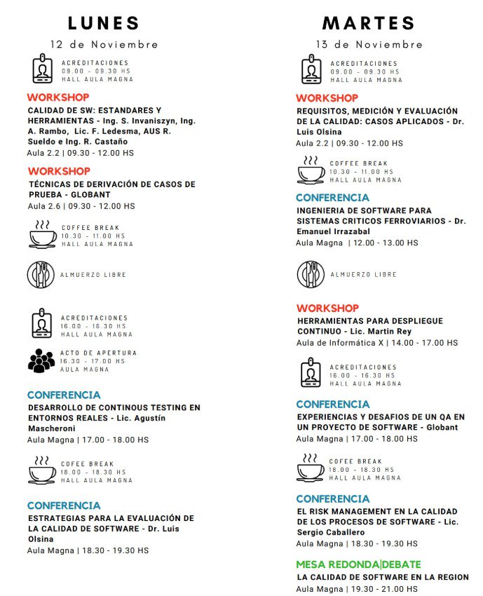Programa de las Jornadas de Calidad de Software #JCS2018
Estaremos junto a representantes de nuestra industria en una Mesa Redonda de Debate. No te podés perder las actividades 👉 jcs2018.frre.utn.edu.ar
