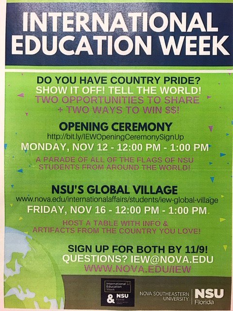 NSUUGAdvising's tweet photo. International Educational Week!!!!!
Do you have country pride?Share with your fellow NSU students. https://t.co/GLQgZVh8yy