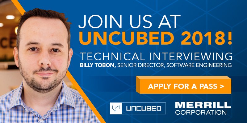 DatasiteGlobal's tweet image. Visit us at @GetUncubed 2018 on Thursday and learn how to perfect your technical interviewing skills (on both sides of the table). While you&apos;re there, visit hashtag#TeamMerrill at our booth! Grab a pass here: bddy.me/2SP5azv #MakeWorkHuman