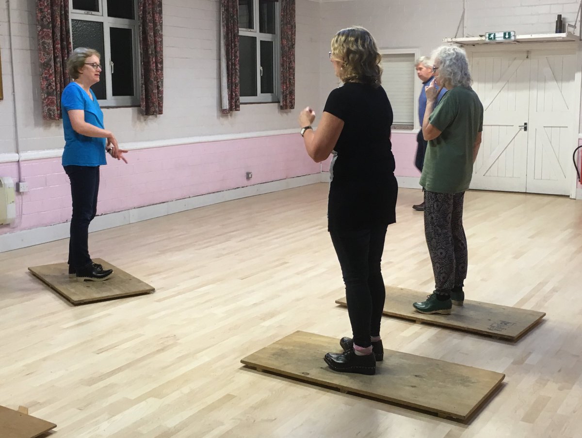 Twyford Village Hall has a lovely new floor. We’re taking great care of it during #clog practice. Busy (re) learning some Welsh steps. #clogboards #Twyford #Bucks #clogdancing