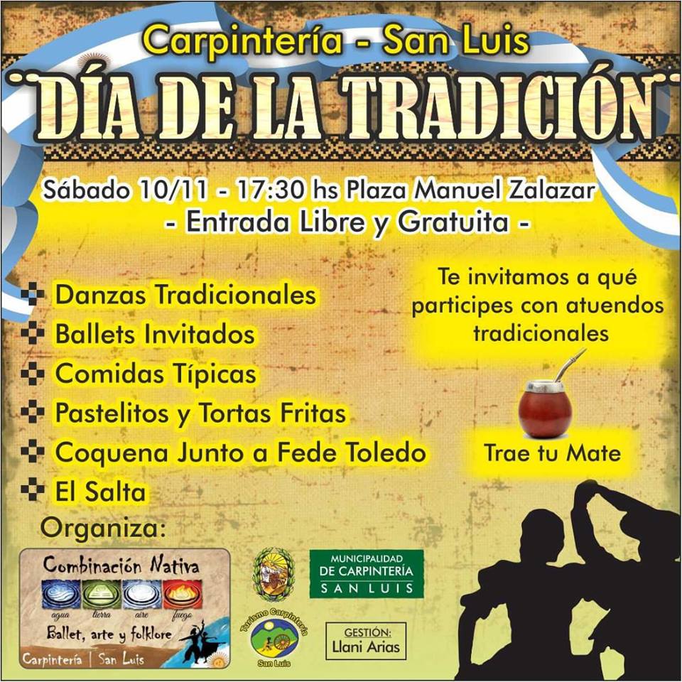 TurCarpinteria's tweet photo. #agéndalo "DÍA DE LA TRADICIÓN" 
Sábado 10-11 en la Plaza Manuel Zalazar. Juntos compartiendo, transmitiendo nuestras tradiciones!
#revalorización 
#cultura 
#tradiciónargentina
#raíces 
#origen
#mate 💃🕺😀🎶🇦🇷 https://t.co/xTYm0RSMoI