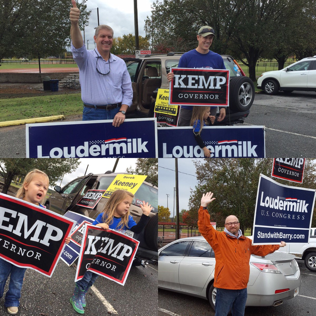 standwithbarry's tweet photo. 3 hours till polls close. Team Loudermilk still going strong for @BrianKempGA and our @GaRepublicans ticket. Letβs get out the vote! #standwithbarry https://t.co/1wuQfi7f0E