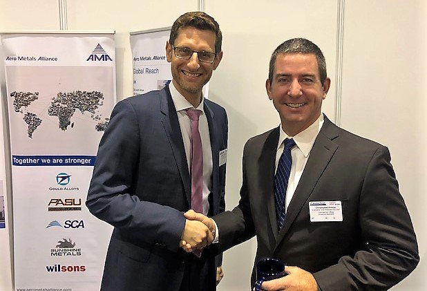 Chris Zimmer, Exec VP Universal Stainless, is at the 8th Aviation Forum in Hamburg, Germany. hashtag#AF18HH  Pictured with the Executive Director of AMA in Germany. (Parent company of Progressive Alloys)