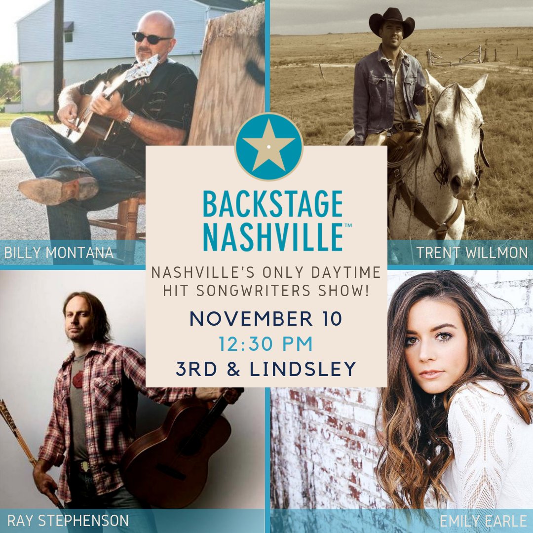 Oh the songs we will hear at Saturday's sold out #BackstageNashville!

#MoreThanAMemory #BringOnTheRain #SudsInTheBucket #KeepOnLovinYou #RedRiverBlue #Nashville #Songwriters #NashvilleEvents #NashvilleLove #Nashvegas #MusicCity #MustSee @3rdandLindsley