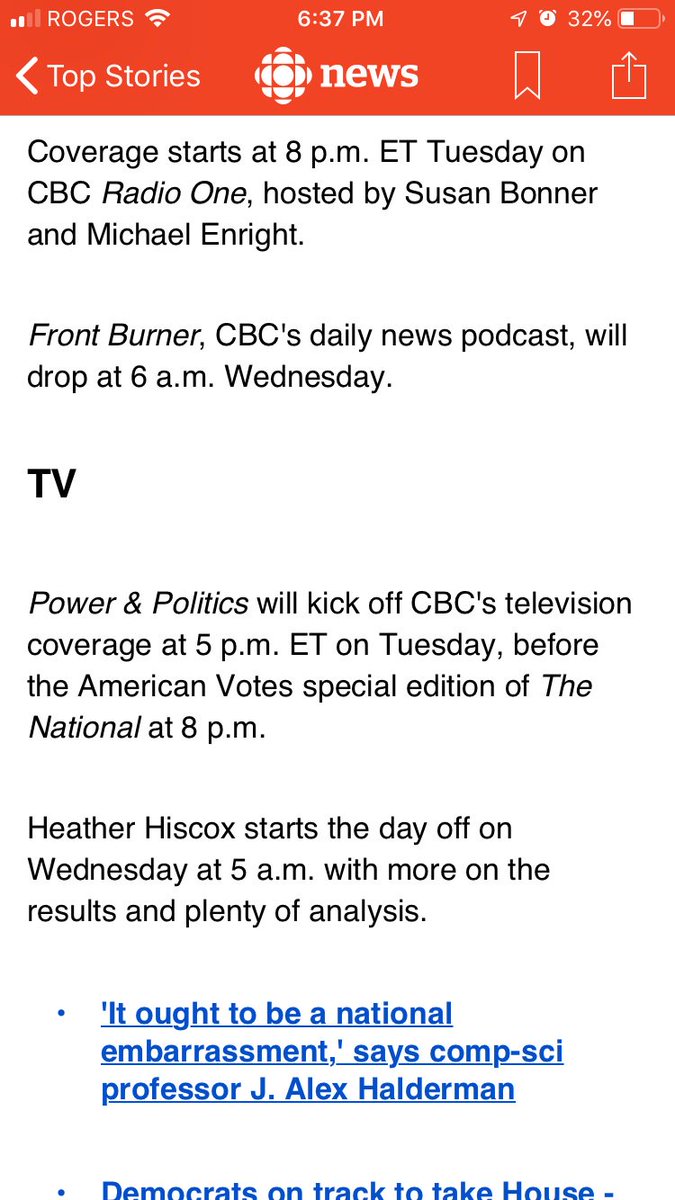 JesseBrown's tweet photo. Looks like CBC TV, which did not cover local elections in Ontario when the polls closed, is providing extensive coverage tonight of the U.S. #MidtermElections2018 https://t.co/JWAKFC1PKe