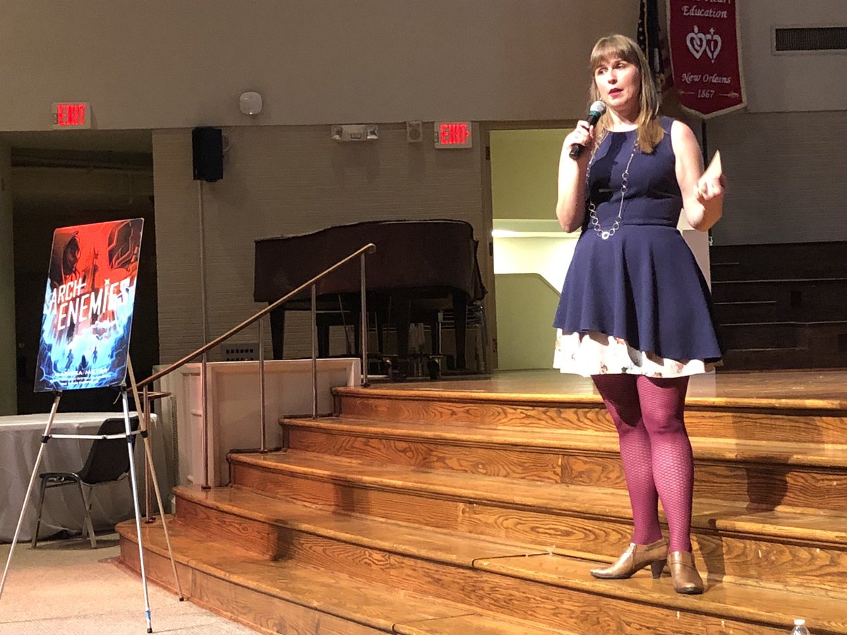 ASHRosary's tweet image. Archenemies author @marissa_meyer LIVE at #ashrosary in front of an excited, costume-dressed crowd. #kidlit