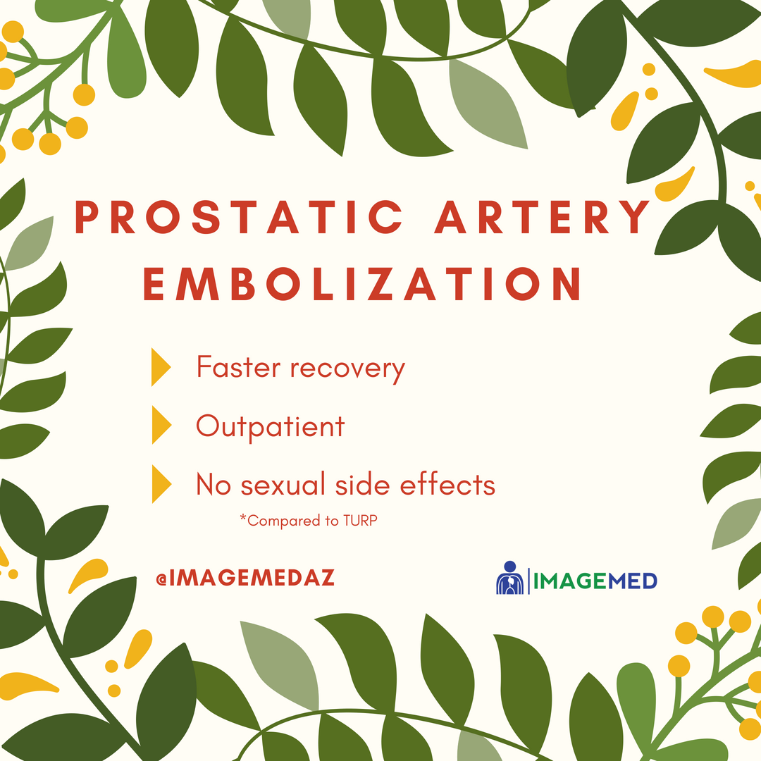 imagemedaz's tweet photo. Just a few reasons why you should consider PAE over TURP if you have an enlarged prostate! Check out our website for more information!! .
.
#benignprostatichyperplasia #prostatearteryembolization #prostatecancerawareness #prostate #interventionalradiology #turp #turps #imagemedaz https://t.co/ZBwcN3ozHL