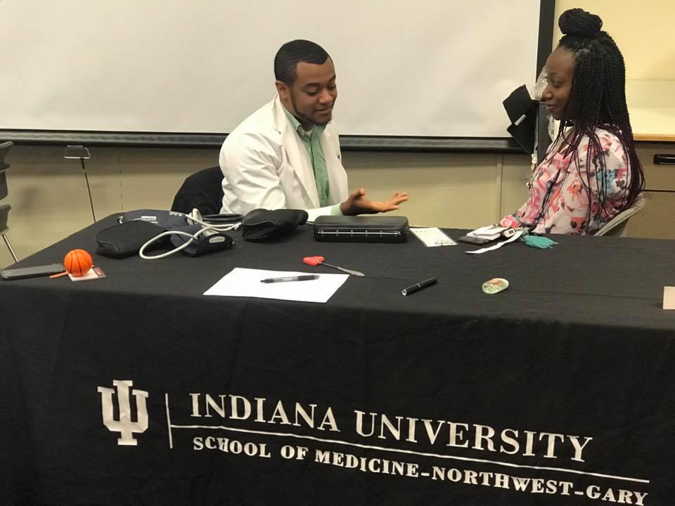 Second year students Justin Hendrix, Clarence Dukes, Anthony Douglas teamed up with the Nursing students today for the annual <a href="/iunorthwest/">IU Northwest (IUN)</a> Health Fair. They provided neurology, blood pressure, and reflex testing. Great job guys!