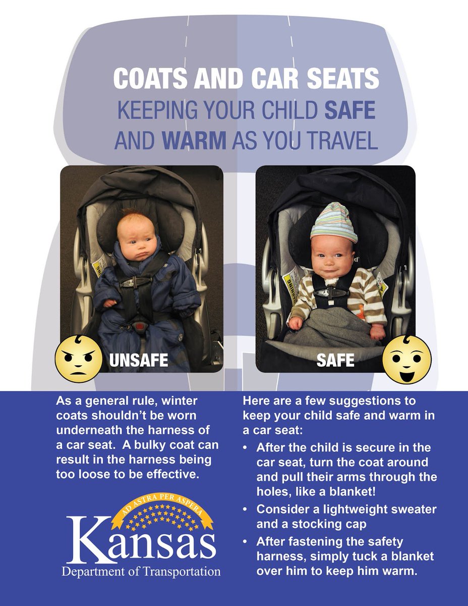 NWKansasKDOT's tweet image. That heavy winter coat may keep your little ones warm, but it may not keep them safe in their car seats. Learn how to keep your child  safe, secure and warm in their car seats in today&apos;s blog: bit.ly/2PHk105