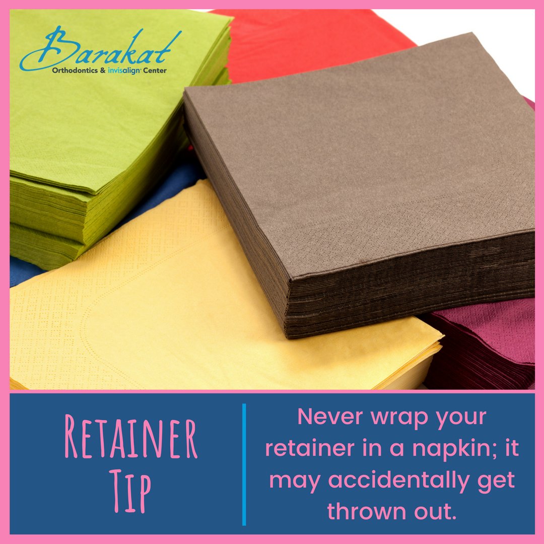 BarakatOrtho's tweet image. Don't place your retainer in a napkin while you eat! It might get thrown out with your trash! #BarakatOrthodontics #RetainerTip