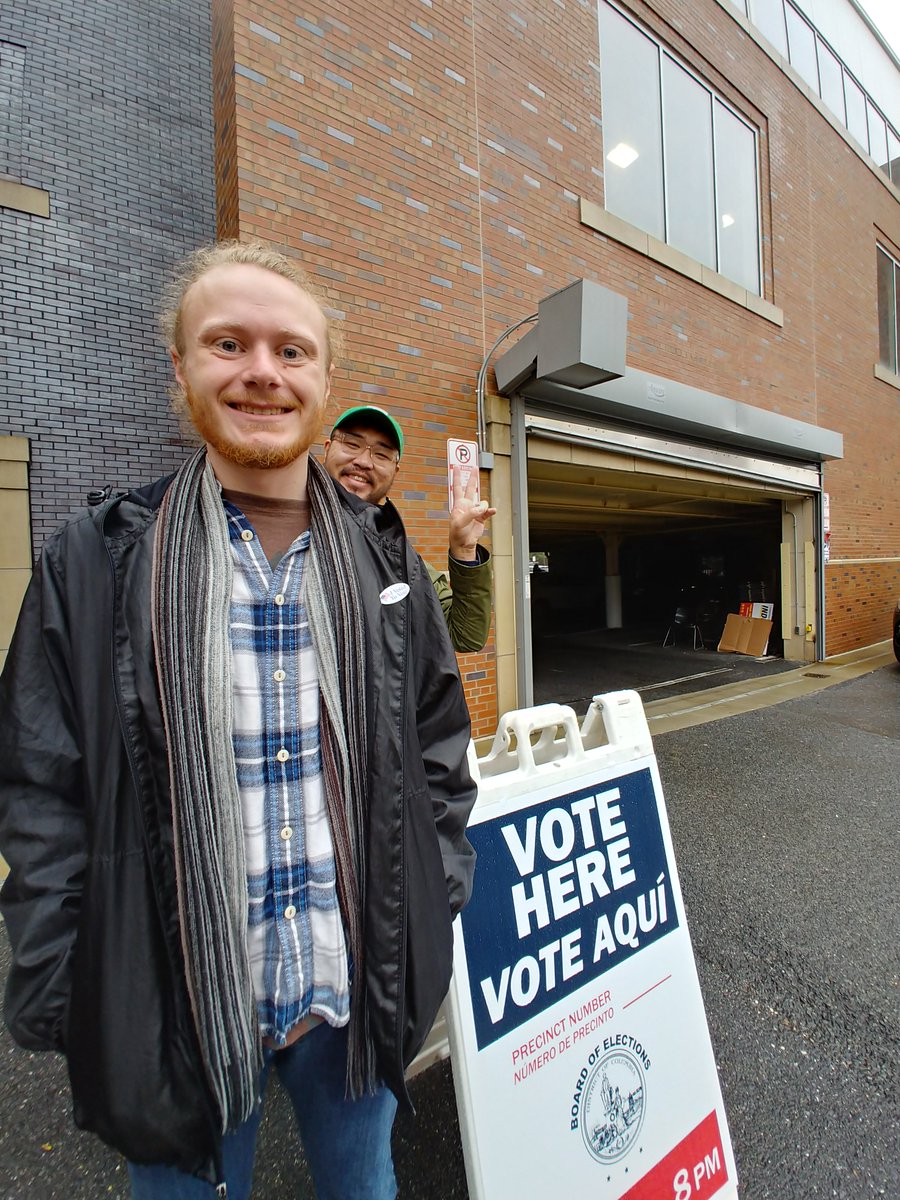 americnhumanist's tweet image. Kristin (Director of Education) and Brody (Education Assistant) braved snow and rain to make sure their ballots counted! #ElectionDay #SecularValues #SecularValuesVoter