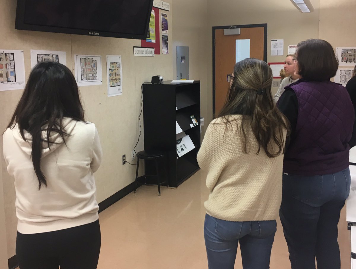 lisahfitz's tweet photo. Design critique day for the rendered floor plan. Great job! Great students! Such talent! @ShoutOutLoudoun #interiordesignstudents #NVCCInteriorDesign https://t.co/CGS46dl3R8