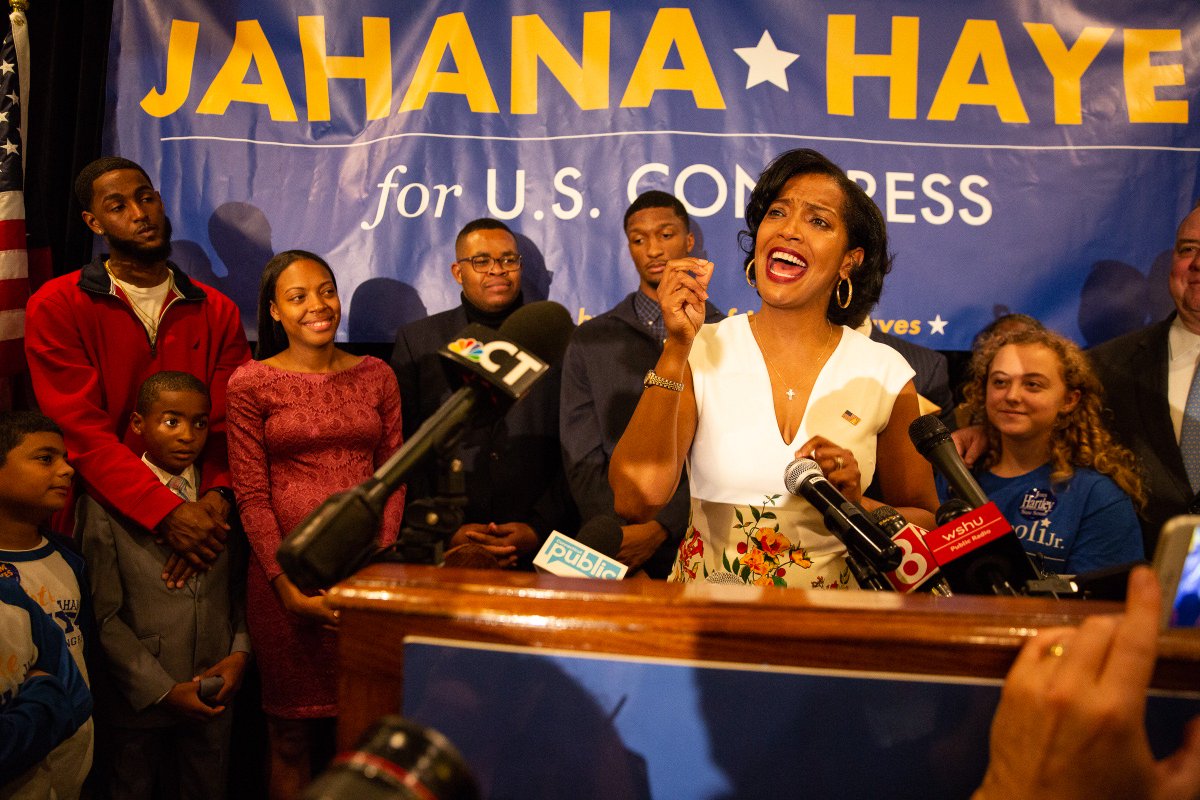 Jahana Hayes declares victory in #CT05.