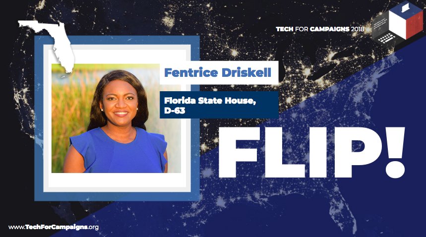 We're excited to share that <a href="/FentriceForFL/">Representative Fentrice Driskell</a> has just flipped Florida State House 63. She is also the first African American woman to hold the position. A huge congratulations to her team and our volunteers on this project!