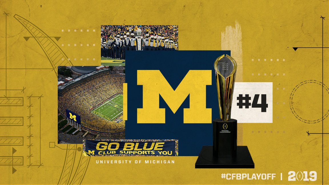 CFBPlayoff's tweet photo. November 6️⃣ #CFBPlayoff Rankings:

4️⃣. Michigan // @UMichFootball https://t.co/EdVJcYMEDF