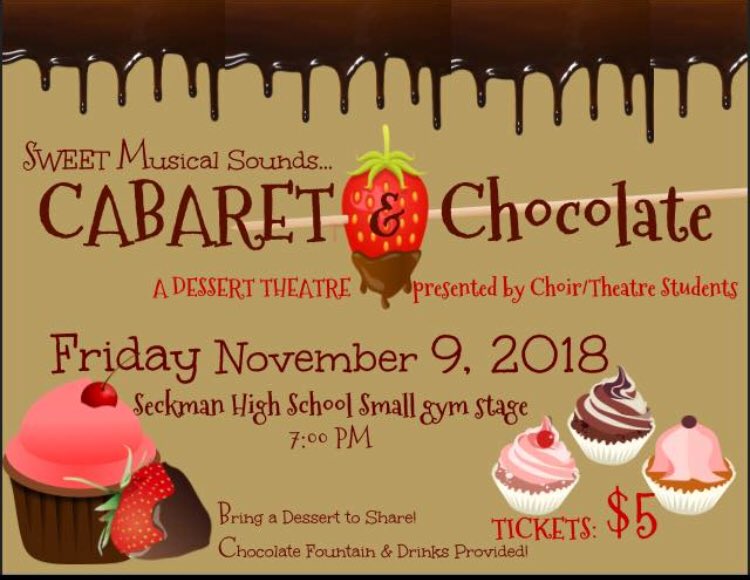 What: SHS Dessert Theater (20+ singers and performers!)

Where: Friday, Small Gym, 7pm

Cost: $5

Why: To support funds for SHS varsity choirs going to Nashville!