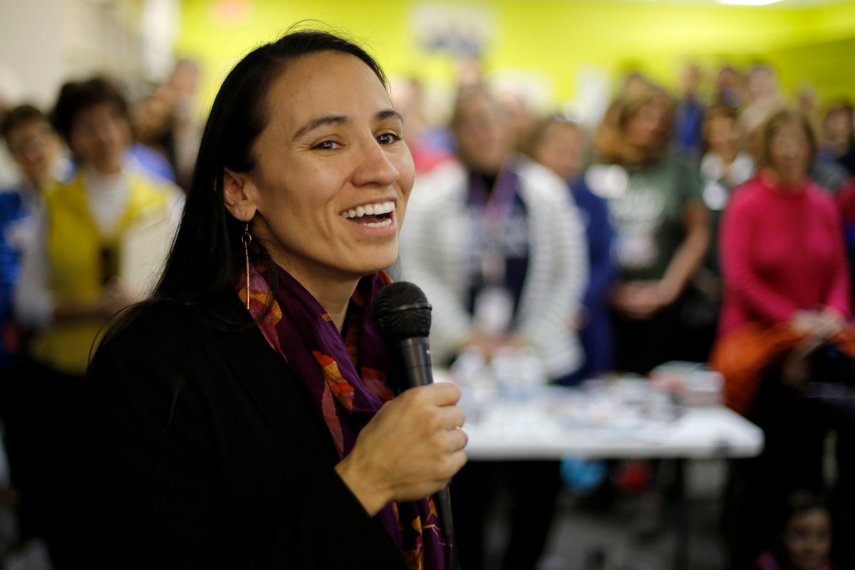 ajplus's tweet image. BREAKING: Sharice Davids is the first Native American woman elected to Congress and the first openly lesbian woman elected to Congress from Kansas.