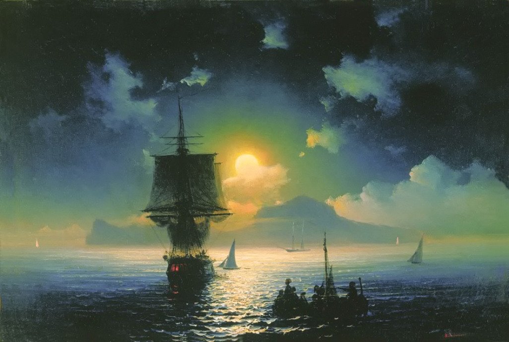You know, the hysteria hasn't been as bad as I anticipated, but there's always room for calm, so here's another seascape from Aivazovsky..."A Lunar Night on Capri"