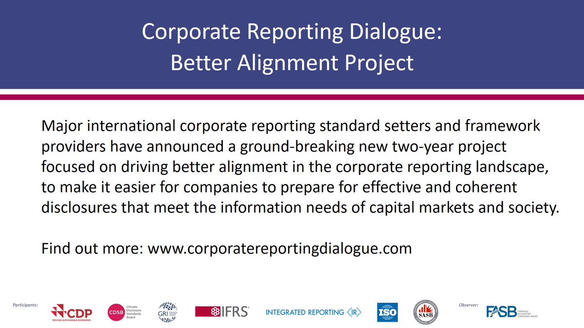 Leaders from the Corporate Reporting Dialogue will launch our #betteralignmentproject at @BloombergSBS today - find out about this exciting new project: bit.ly/2APhsB0 @richardhowitt @TimJMohin @MardiMcB @CDP_PaulS @WimBartels #IanMackintosh #JanineGuillot #GaryKabureck