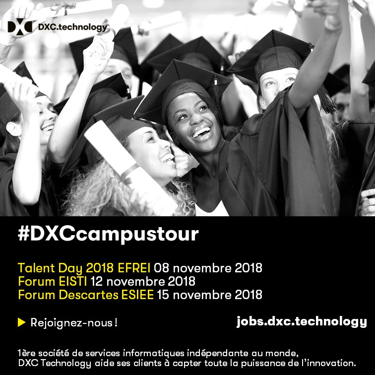 DXCfrance's tweet photo. #DXCcampustour | Nous investissons dans le casting de talents. Où qu'ils se trouvent.
🔸 @Efrei_Paris 8 novembre
🔸 @MyEISTI 12 novembre
🔸 @ESIEEPARIS 15 novembre
https://t.co/gxlva6OojT https://t.co/L3zHRThvC0