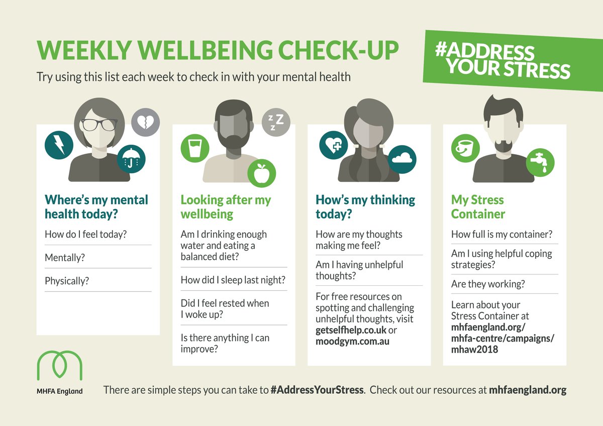 Today is #StressAwarenessDay. 

Take a moment to prioritise your mental health by doing your weekly wellbeing check-up. 

You can find this resource, as well as lots of other resources on Mental Health at Work here > bit.ly/2JMWPIk