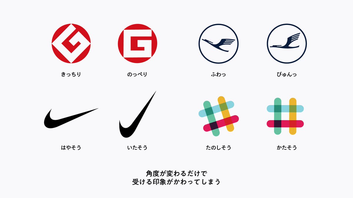 ロゴを作るときにマークがナナメだとバランスとるの難しくない マークの角度かえただけで印象が変わるという話 Togetter