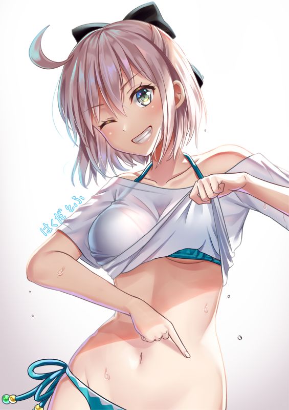 沖田総司 ,桜セイバー 「いいおなかの日ということで、
以前描いた沖田さんのお腹です・:*+.\(*'꒳`」|はくだ　とふのイラスト