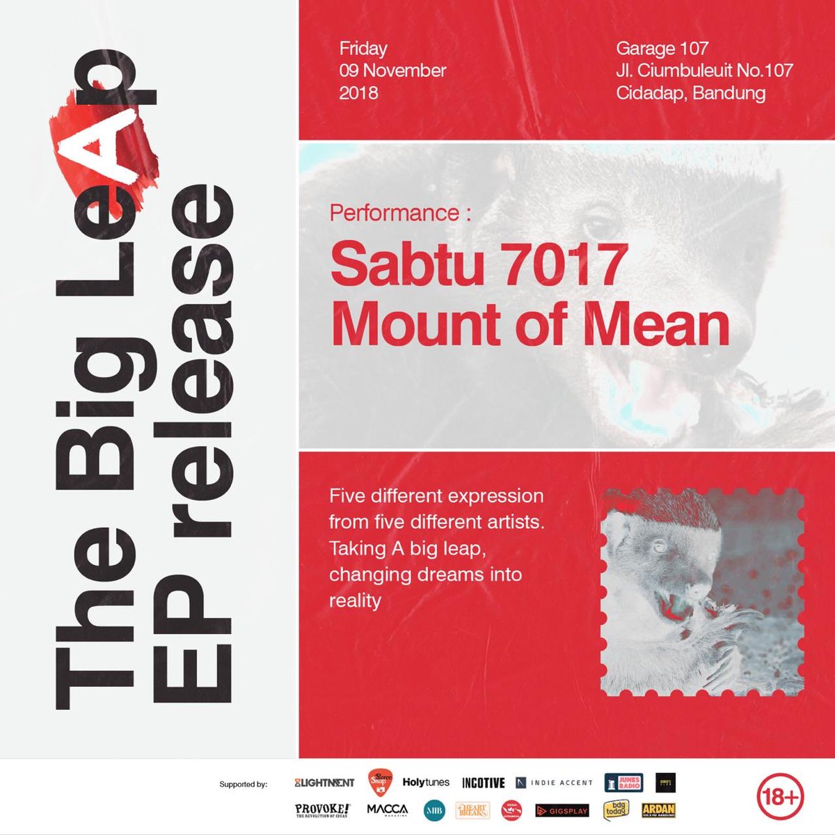 Make sure y'all come to the BIG LEAP EP release. there's will be listening session song from the five bands that participated in the compilation of BIG LEAP.
-
You will also enjoy the beats from
@sabtu7017
@mountofmean