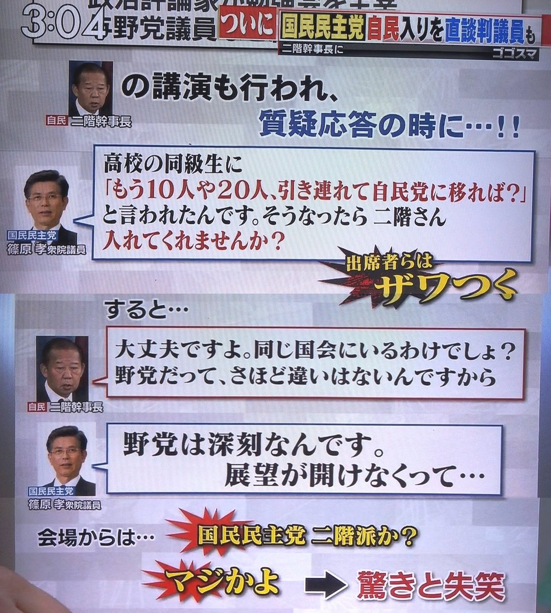 Mold 国民民主党の篠原孝 10人 人引き連れて自民党に入りたい と 二階 同じ国会にいるから野党だってさほど違いはない 何だそれ