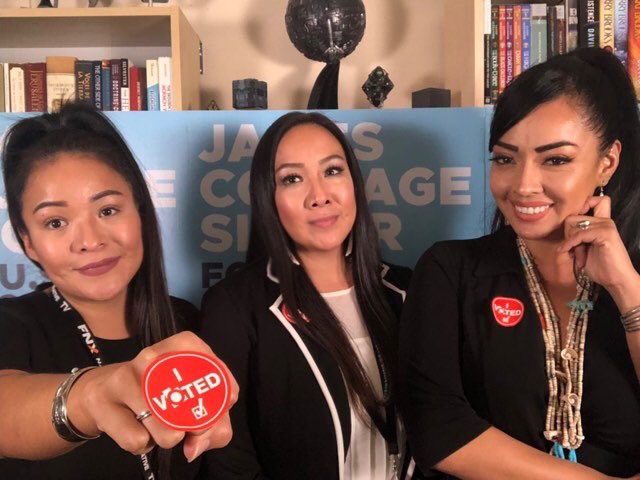 DCSamantha's tweet image. Thank you @IndianCountry @FNXTV @NativeVoiceOne for tonight’s coverage of Native candidates! We had a great time covering James Singer’s campaign election night party. We had some losses but huge wins making #NativeElectionNight history! #NativeVote18 #SheRepresents
