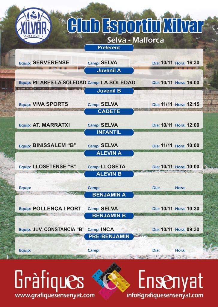 Partits del proper cap de setmana del <a href="/CE_Xilvar/">Club Esportiu Xilvar</a>