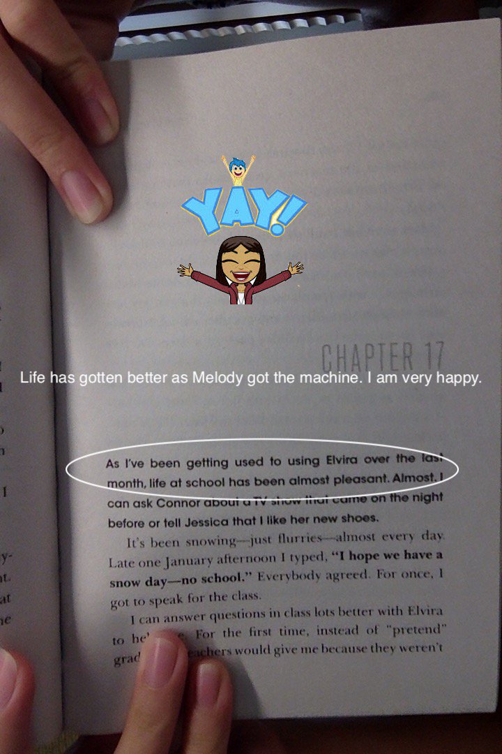 In the book 'out of my mind' I am really happy for Melody. #booksnaps #KAStw @MsBull4