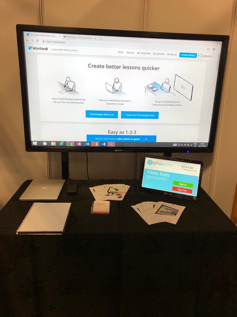 ADN_PLC's tweet image. We are all set up for the @TheEdPeopleShow this morning. Sam is on stand 135 ready to show people our 4k #alphainteractive touch screen. 😀 #education