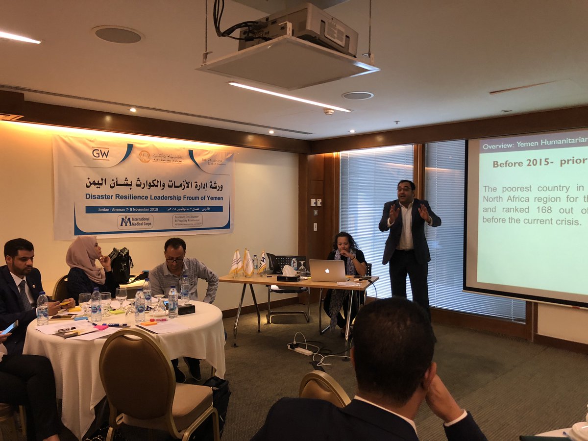 GwIdfr's tweet photo. The Institute for Disaster &amp; Fragility Resilience @GwIdfr has organized a discussion with Yemeni academics and disaster practitioners around Disaster Resilience Leadership in Jordan https://t.co/geRbQUS4pp