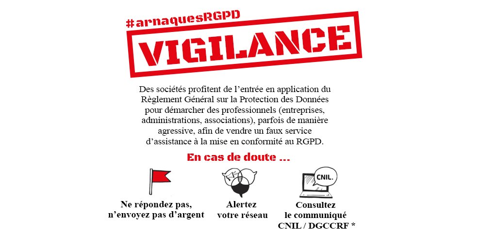 CNIL's tweet image. VIGILANCE | Gare aux #ArnaquesRGPD qui touchent les #TPE/#PME dans toute la France ! → cnil.fr/fr/pratiques-a…

🔺Imprimez/affichez notre notice pour sensibiliser votre réseau local
🔻Visualisez des exemples de courriers frauduleux