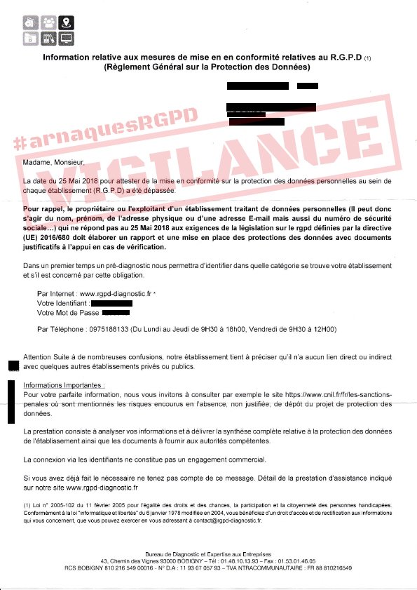 CNIL's tweet image. VIGILANCE | Gare aux #ArnaquesRGPD qui touchent les #TPE/#PME dans toute la France ! → cnil.fr/fr/pratiques-a…

🔺Imprimez/affichez notre notice pour sensibiliser votre réseau local
🔻Visualisez des exemples de courriers frauduleux