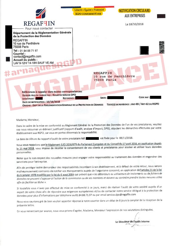 CNIL's tweet image. VIGILANCE | Gare aux #ArnaquesRGPD qui touchent les #TPE/#PME dans toute la France ! → cnil.fr/fr/pratiques-a…

🔺Imprimez/affichez notre notice pour sensibiliser votre réseau local
🔻Visualisez des exemples de courriers frauduleux