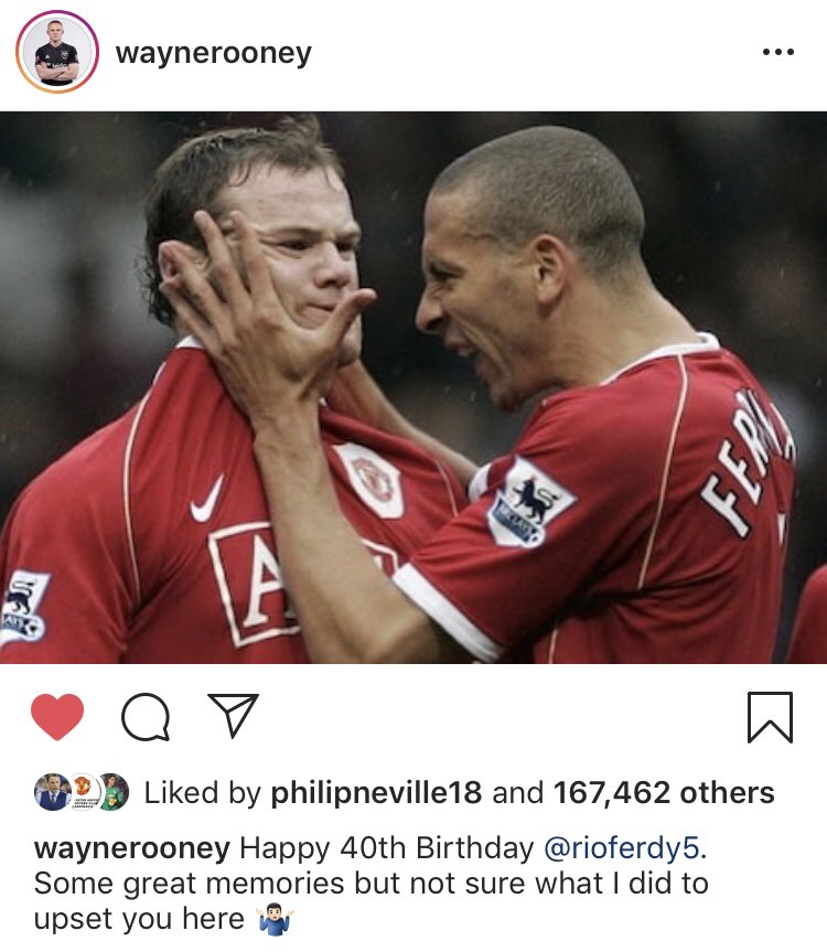 Wayne Rooney wishing Rio Ferdinand happy birthday on Instagram   