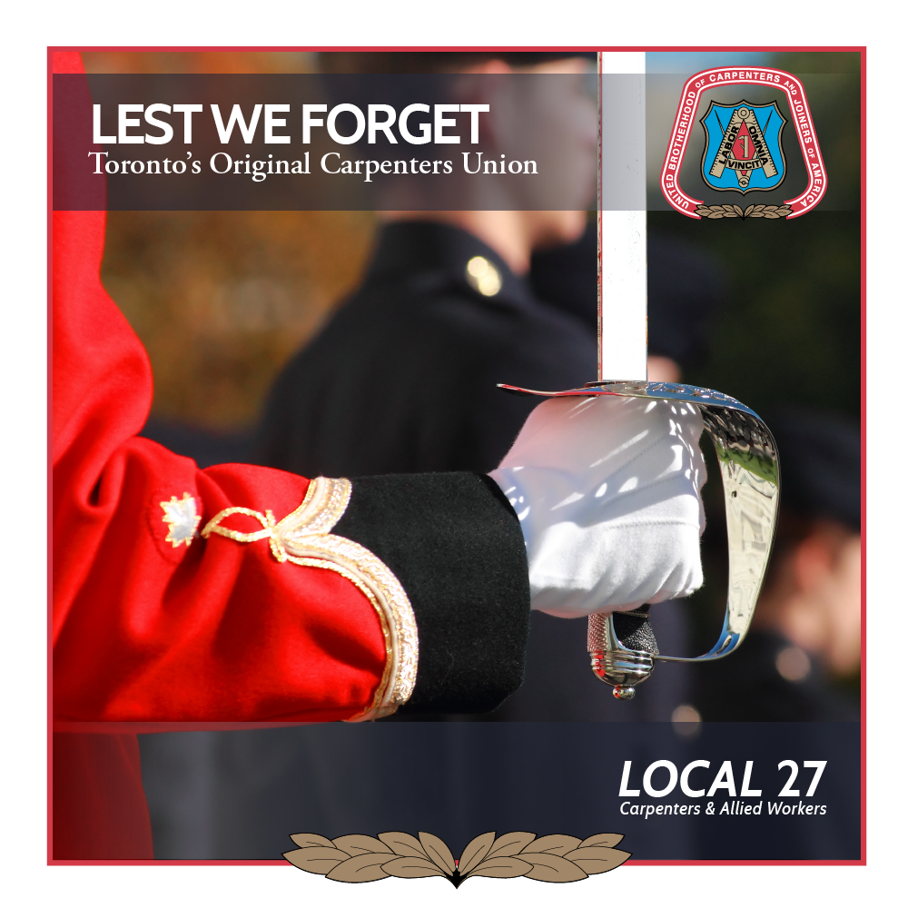 Local 27 Carpenters made great sacrifices in war; while some left as carpenters and returned to their jobs, others returned from battle and trained as Local 27 Carpenters.

#WeRemember #RemembranceDay #CarpentersUnion #TorontoCarpenters #Local27 #RenosforHeroes #helmetstohardhats